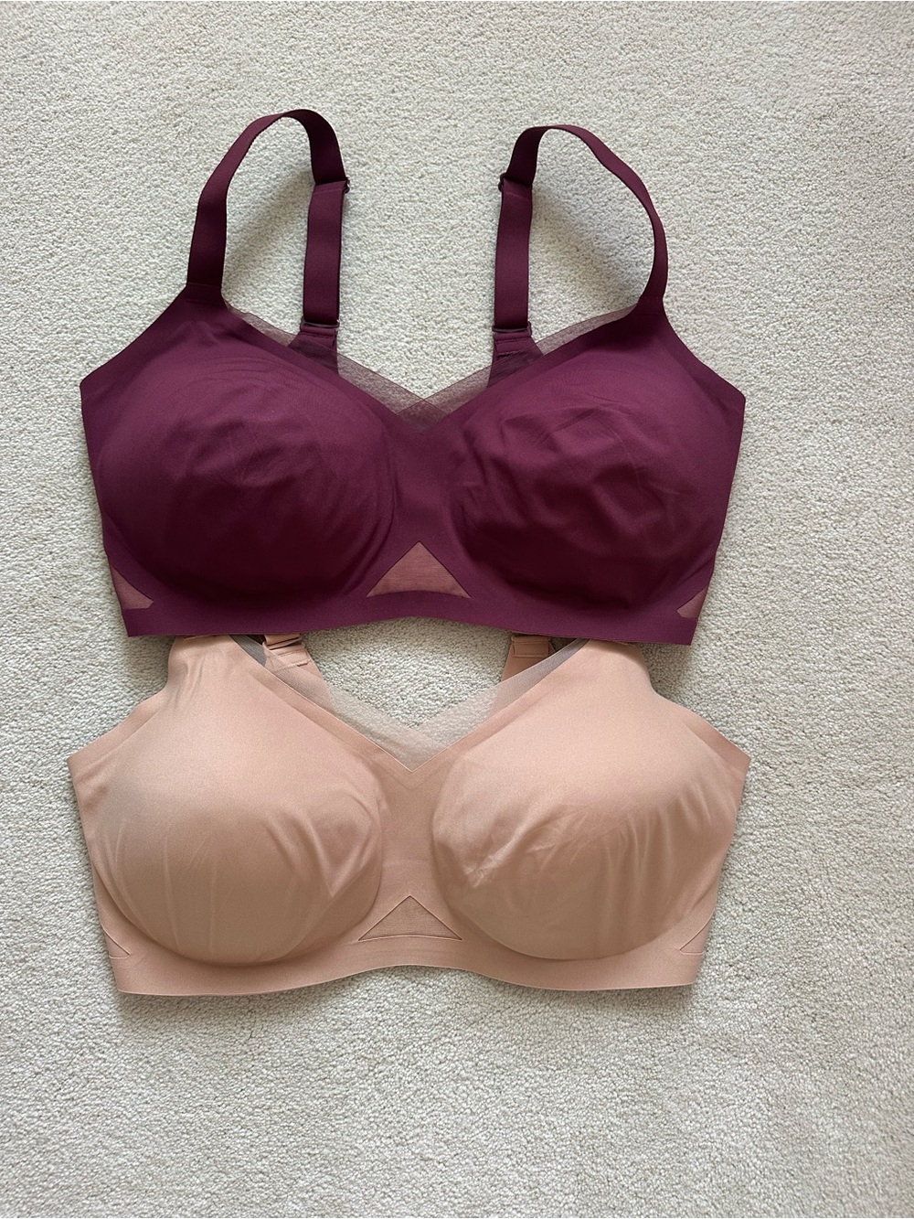 Honeylove Wireless Bras Duo in Burgundy and Nude